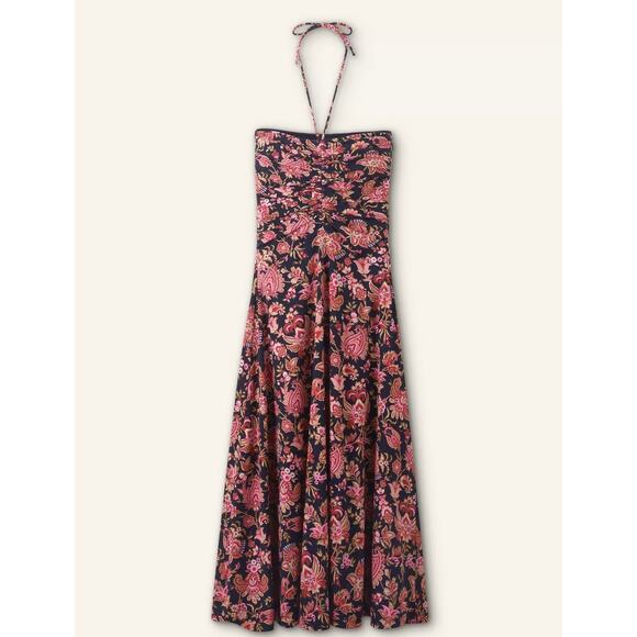 ME+EM Paisley Print Midi Dress Halter Cotton Pink Floral Size 10 Drop Waist - Picture 4 of 11